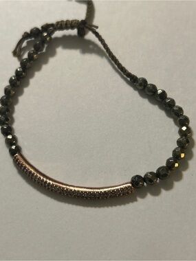 Tai Jewelry Rose Gold Pavé Crystal Bar Hematite Beaded Slider Bracelet